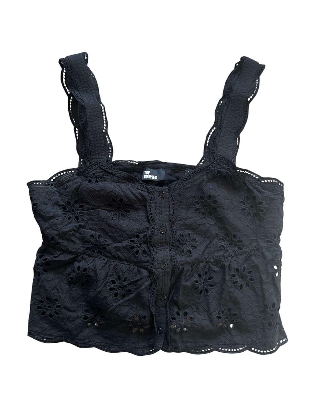 The Kooples Floral Eyelet Lace Cropped Peplum Tank Black | Size 2